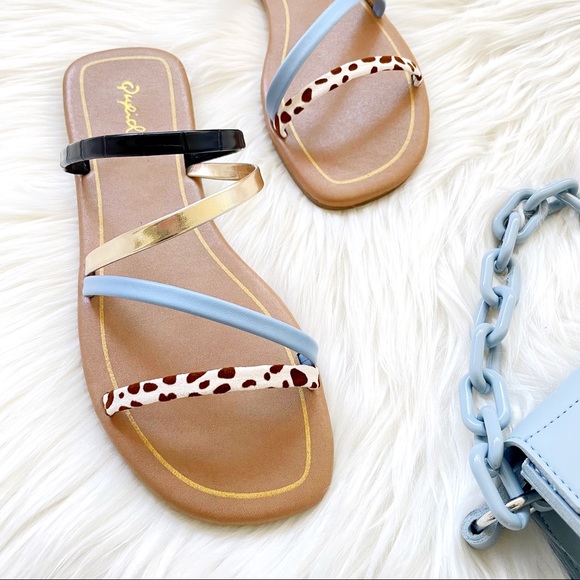 Strappy square toe slip on sandals slides flat - Picture 5 of 12